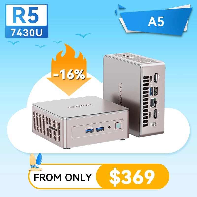 GEEKOM A5 Mini PC with AMD Ryzen™ 5 7430U