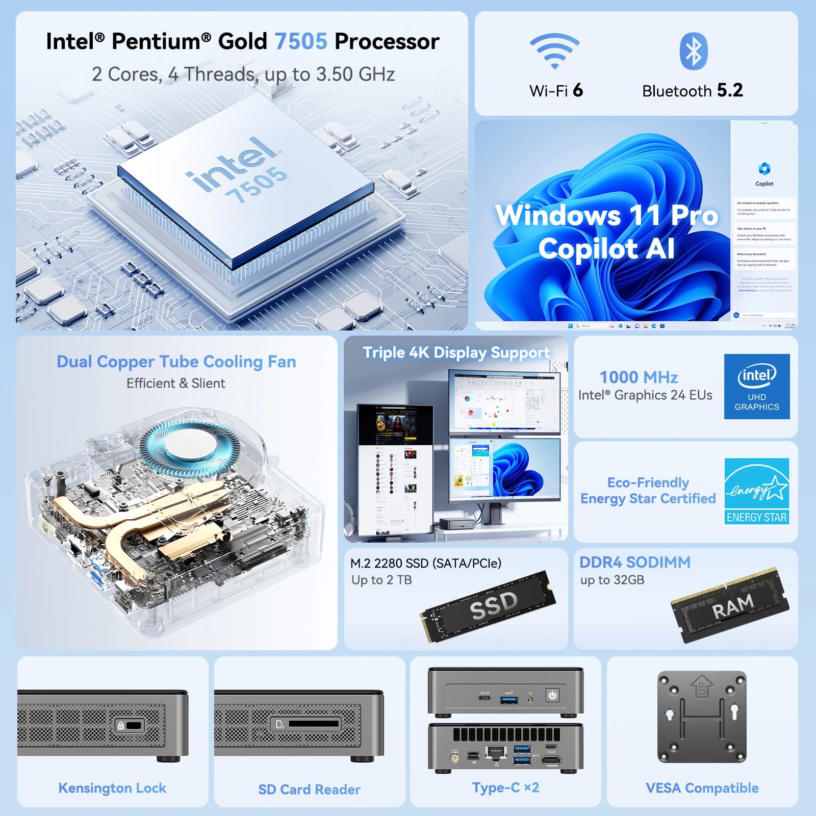 GEEKOM Air12 Mini PC 2026 Edition with Intel® Pentium® Gold 7505 Processor